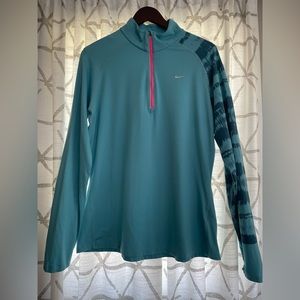NIKE DRI FIT 3/4 zip long sleeve active wear pullover size xl blue/pink accent